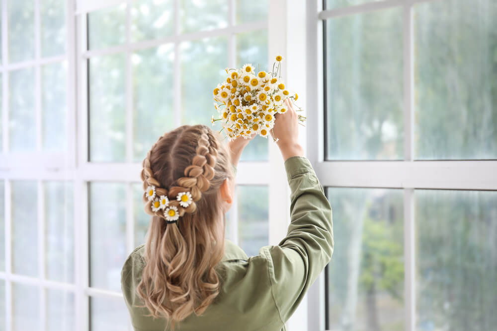 Braids and flowers in hair