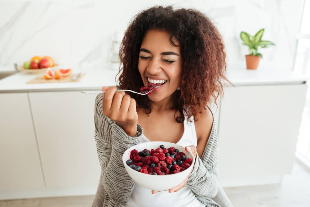 Woman eating healthy food - Skin Care Routine